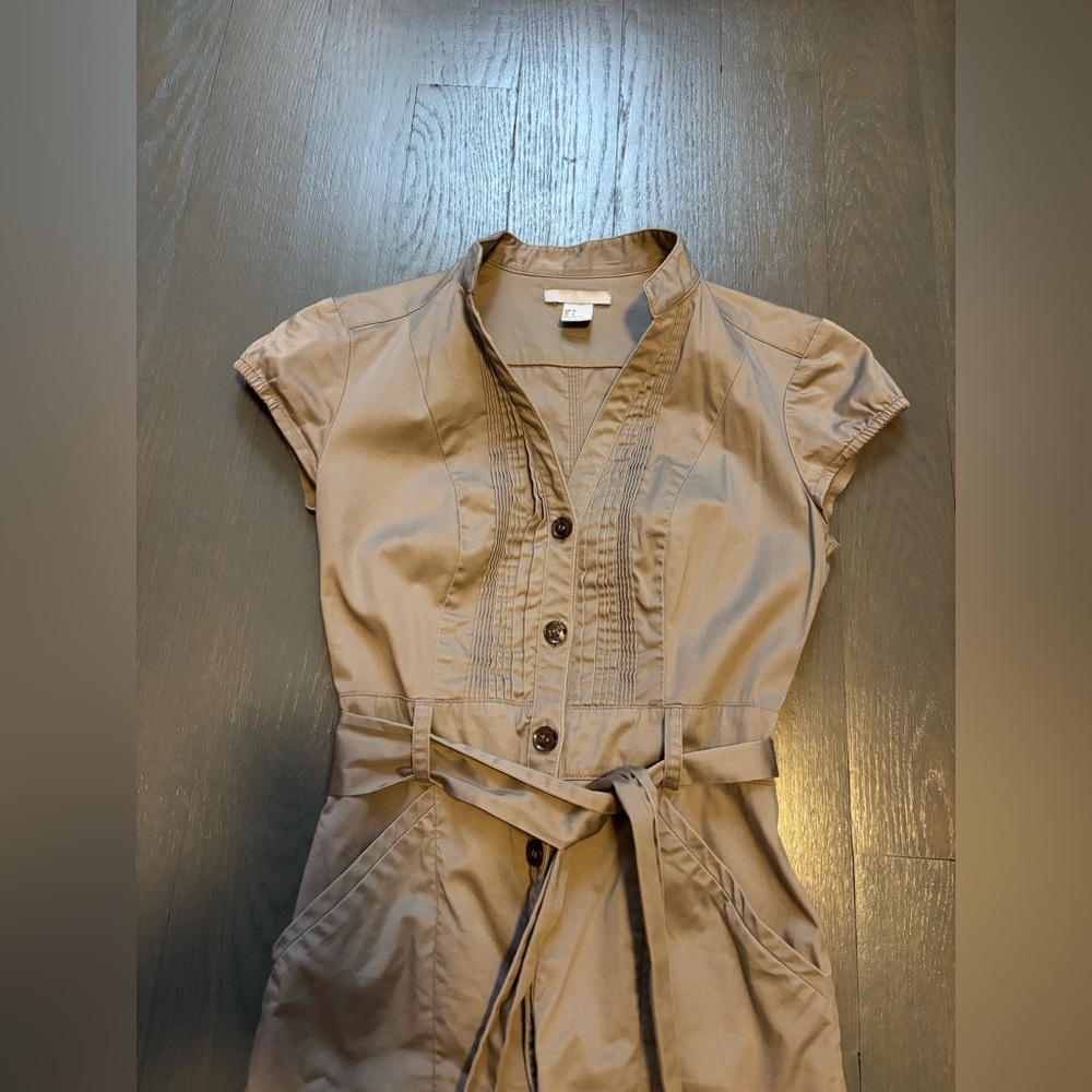 Tan Button-Up Dress with Belt